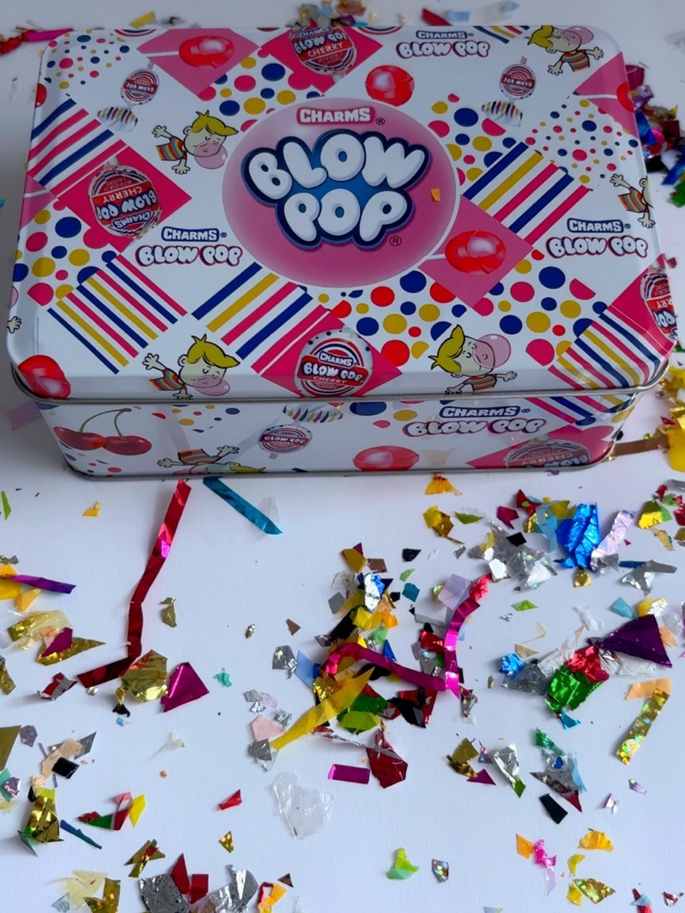 Charms Blow Pop Decorative Tin - Pink & Multicolor Party Tin